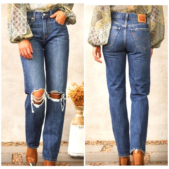Levi’s Low Pro Straight Women’s Distressed Blue Jeans Size 29 - Picture 4 of 15